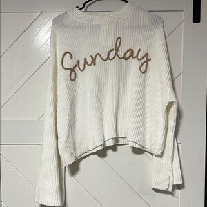 Moon & Madison Cream Sweater with Tan Embroidery
